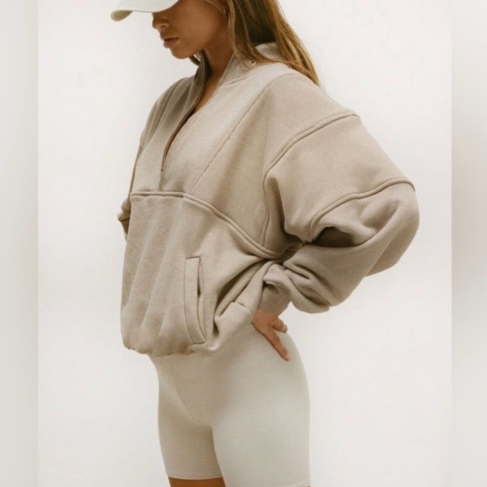 Joah Brown Beige Retro Half-Zip